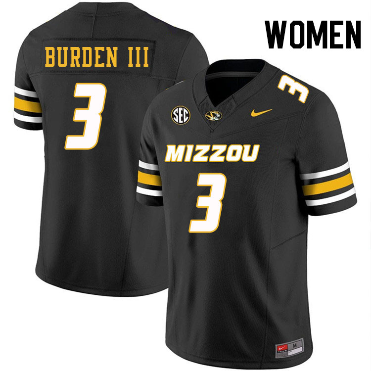 Women #3 Luther Burden III Missouri Tigers College Football Jerseys Stitched-Black